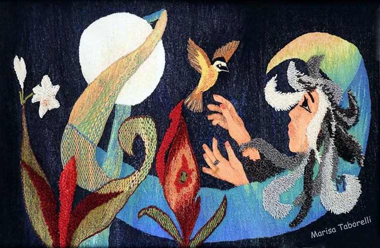 Introspección. Tapiz, faz de trama de lana de oveja teñida artesanalmente.