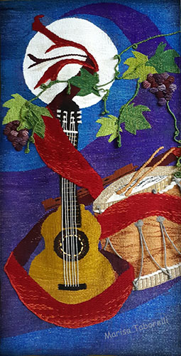 Embrujada por la luna. Tapiz, faz de trama de lana de oveja teñida artesanalmente. 80x130