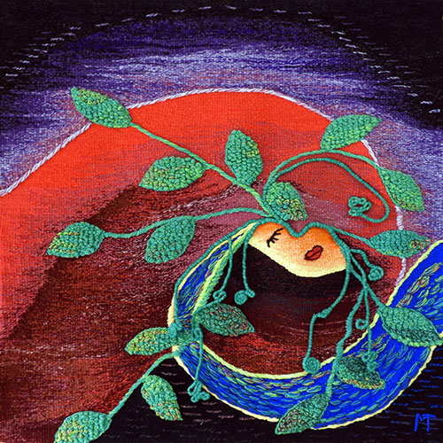 Fertilidad. Tapiz, faz de trama de lana de oveja teñida artesanalmente. 90x90