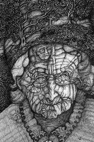 Mi bisabuela. Serie. Técnica tinta con plumín.  0.76 cm x 0.56 cm.