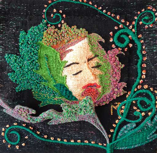 Mujer semilla. Tapiz, faz de trama de lana de oveja teñida artesanalmente. 