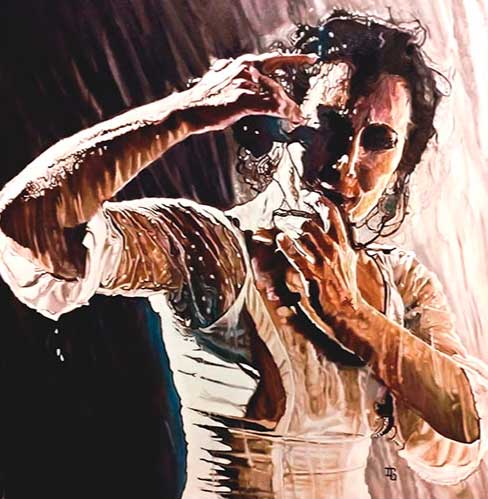 La Lupi con lluvia. Oleo. 80 x 80 	