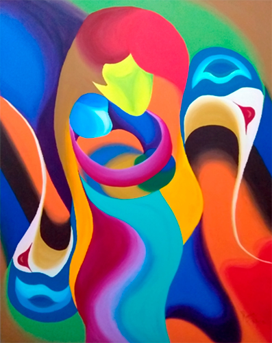 Resurgir desde el amor, integración color vida acrílico 70 X 1 m