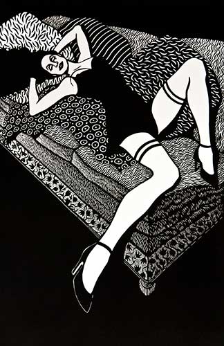 Milonguita, xilografía, 84 x 55 cm. Año 2010.	