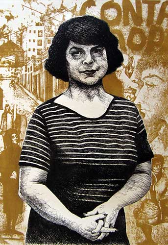 Aída y su mundo, (homenaje a Aída Carballo), litopoliéster y foto litografía, 28 x 41 cm. Año 2018	